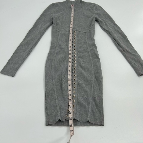 Hera Collection Grey Ribbed Body-con High Neck Y2K 90s Knit Stretchy Dress S - Picture 5 of 9